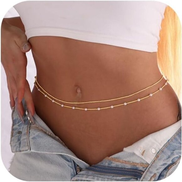 Other - 14K Gold Plated Body Chains Dainty Boho Layered Beach Waist Chain Adjustable Bik